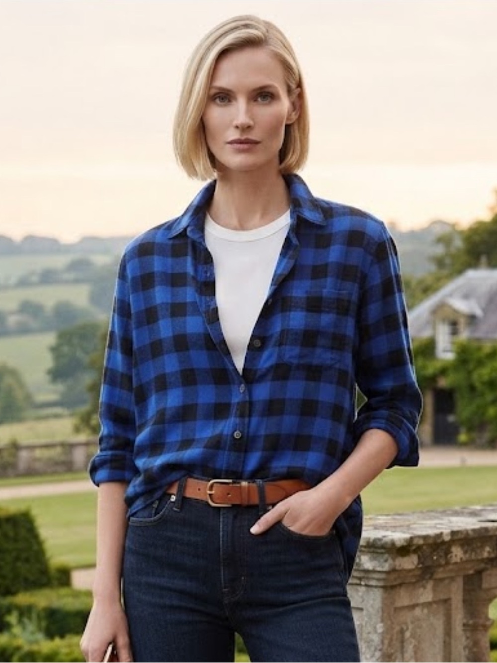 Banana Republic Blue and Black Checkered Boyfriend Fit Shirt